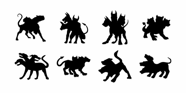 silhouette of a three-headed dog or ceberus