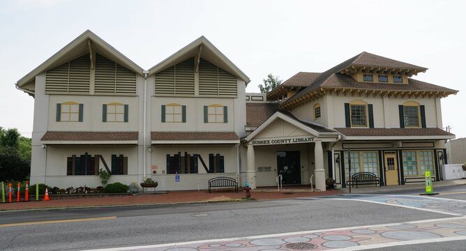 Milton, Delaware, U.S - June 6, 2024 - The front view of the Sussex County public library