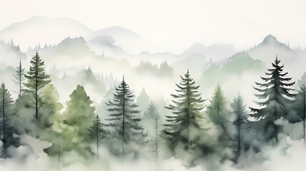 Fototapeta premium Watercolor green forest