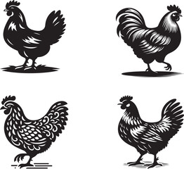 SET OF HENS SILHOUETTE VECTOR ILLUSTRATION