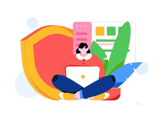 Business network security character flat vector concept operation hand drawn illustration
