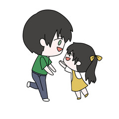 A cartoon of a man and a girl hugging