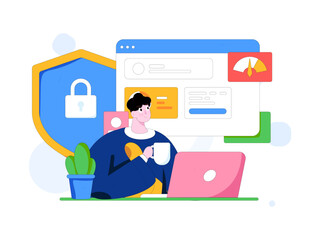 Business network security character flat vector concept operation hand drawn illustration
