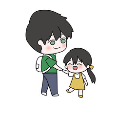 A man and a little girl are holding hands