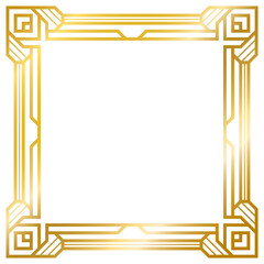 Art Deco gold square frame vintage frame line geometric wedding label card frame png transparent background