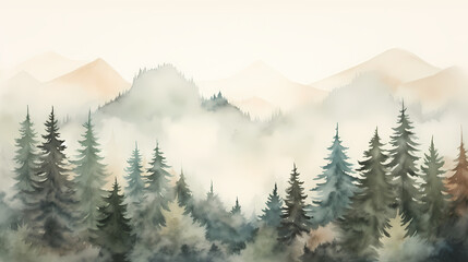 Fototapeta premium Watercolor green forest