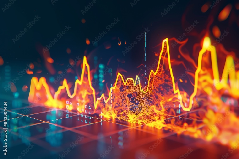 Poster a graph with red lines and a blue background