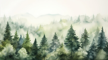 Watercolor green forest