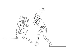 Continuous single line drawing of image of batter and catcher playing baseball. baseball tournament event . Design illustration