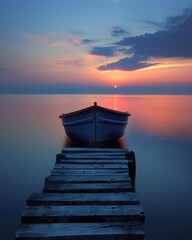 Obraz premium Minimal sunrise, horizon line, wide angle, warm hues for a peaceful background