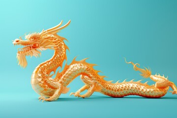 Obraz premium A gold dragon is sitting on a white background