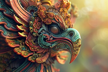 Obraz premium A bird with a crown on its head and a mouth open