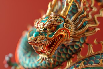 Fototapeta premium A dragon with gold accents on its face and body