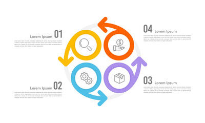 4 process or steps. Infographic element circle and arrows design template. Business presentation, Report, Data, and Planning. Vector illustration.