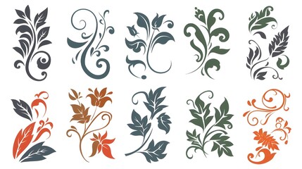 set of floral elements