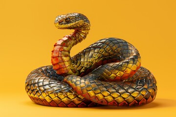 Fototapeta premium A snake with a body is laying on a red background