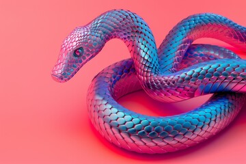 Fototapeta premium A snake with a body is laying on a red background
