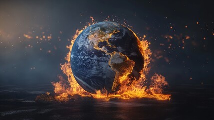 Earth on Fire Representing Global Warming and Climate Change Impact