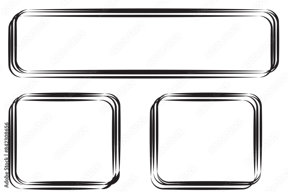 Poster hand draw doodle frame set. box, square, rectangle brush pen line stroke scribble element for highli