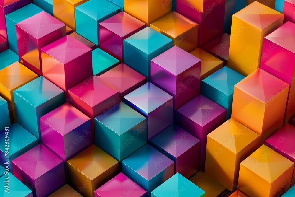 Poster 3d render of a geometric pattern with interlocking cubes in vibrant colors, generated by ai