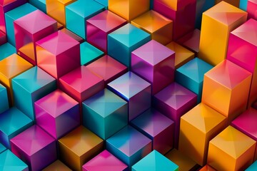 Obraz premium 3D render of a geometric pattern with interlocking cubes in vibrant colors, generated by ai