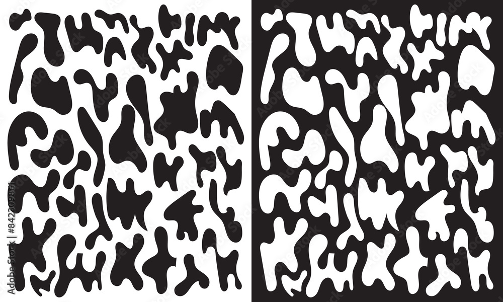 Poster liquid abstract organic blob shapes background set. wavy elements bubbles and drops. eps 10