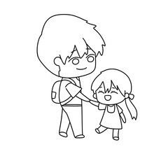 A man and a little girl are walking together