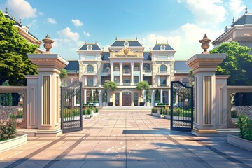 Obraz premium A large, ornate house with a grand entrance