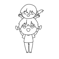 A boy is holding a little girl on his shoulders