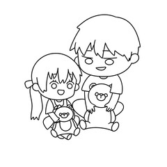 A boy and a girl are holding a teddy bear