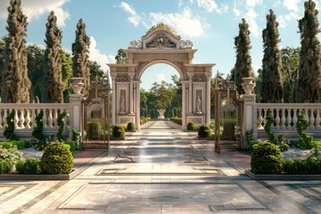 Obraz premium A large, ornate house with a grand entrance