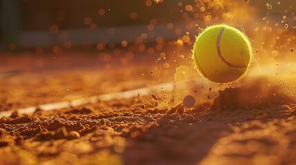 Spectacular Photograph of a tennis ball bouncing on clay tennis court