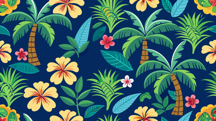Elements of Hawaii with a seamless pattern design.