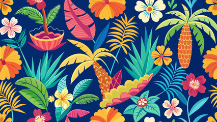 Elements of Hawaii with a seamless pattern design.