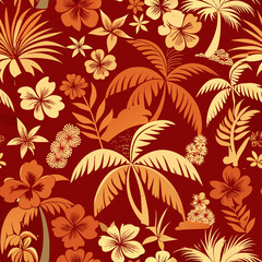 Elements of Hawaii with a seamless pattern design.