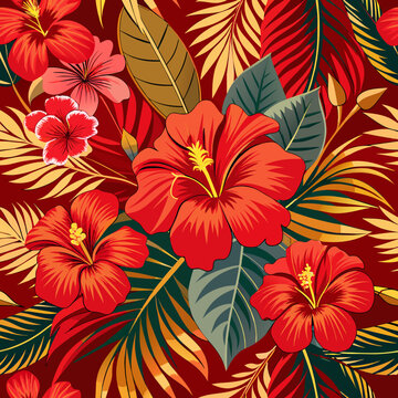 Elements of Hawaii with a seamless pattern design.