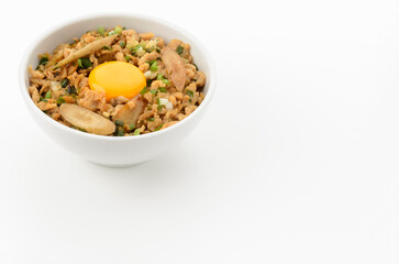 ごぼう入り鶏そぼろ丼卵黄のせ