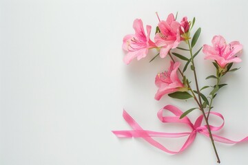 A delicate sprig of Azalea adorned with a ribbon, gently protruding