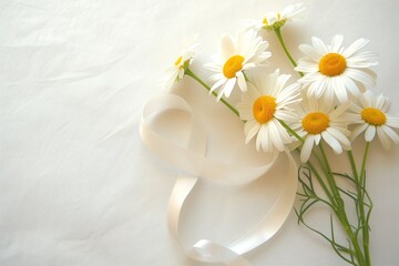 A delicate sprig of Daisy adorned with a ribbon, subtly protruding