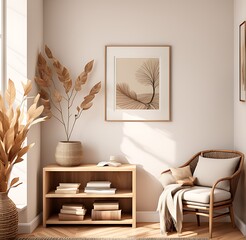 Mockup frame in Scandi living room interior, 3d render