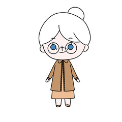 A cartoon woman with glasses and a white dress