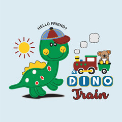 Dinosaurs playing with toy trains with friends,design cartoon vector illustration