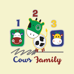 A cute cow family is happily gathered,design cartoon vector illustration