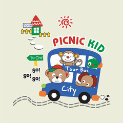 Obraz premium a group of small animals are going on an excursion,design cartoon vector illustration