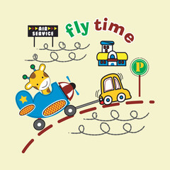 Naklejka premium Giraffes ride planes and are towed by small cars,design cartoon vector illustration