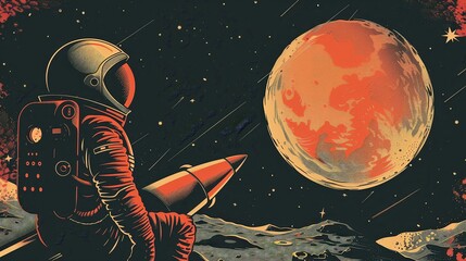 Vector of a monkey astronaut looking out of a rock 7 1