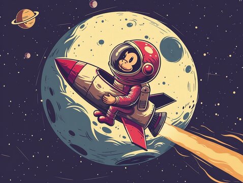 Vector of a monkey in a space helmet inside a rock 16 1