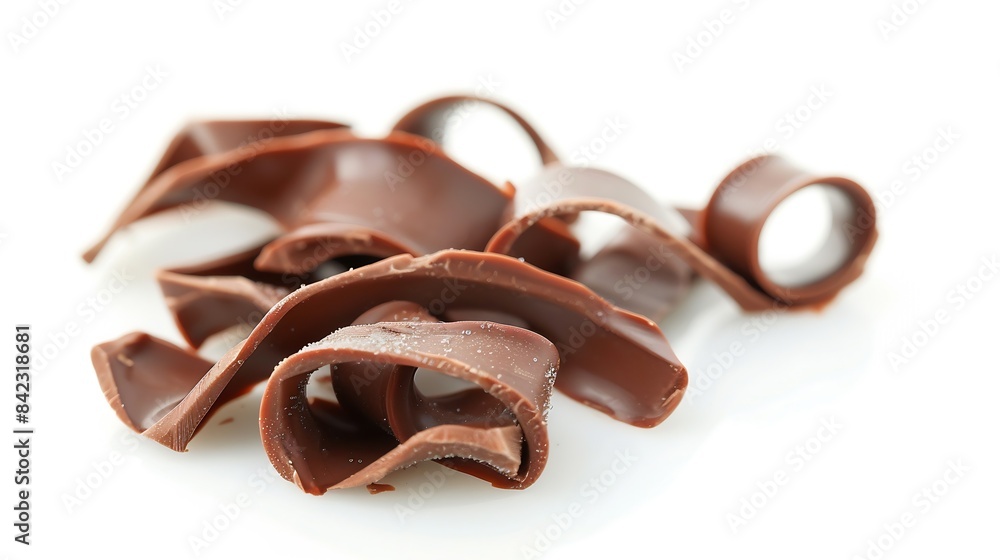 Poster chocolate curls isolated on a white background : generative ai
