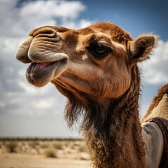 A Camel with an Arid Desert Background