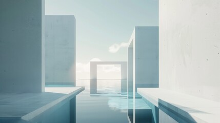 Obraz premium Minimalistic Abstract Architecture Desktop Wallpaper, Geometric Shapes, Monochromatic color, Modern Simplicity, landscape design, banner design, brochure, pattern design, web, wallpaper, background te
